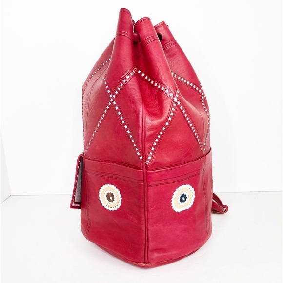 Red Leather Bohemian Backpack with Embellishments main image 5